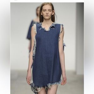 MARQUES ALMEIDA BLUE DENIM SHIFT DRESS WITH FRAY‎ EDGES SIZE SMALL OVERSIZED